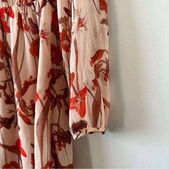 ARITZIA-“LITTLE Moon” Saffron Floral Semi Sheer Long Sleeve Mini Dress (Size: M) - Picture 10 of 14